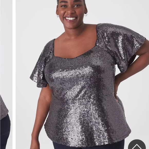 Sequin Flutter Sleeve Peplum Top - Picture 9 of 10